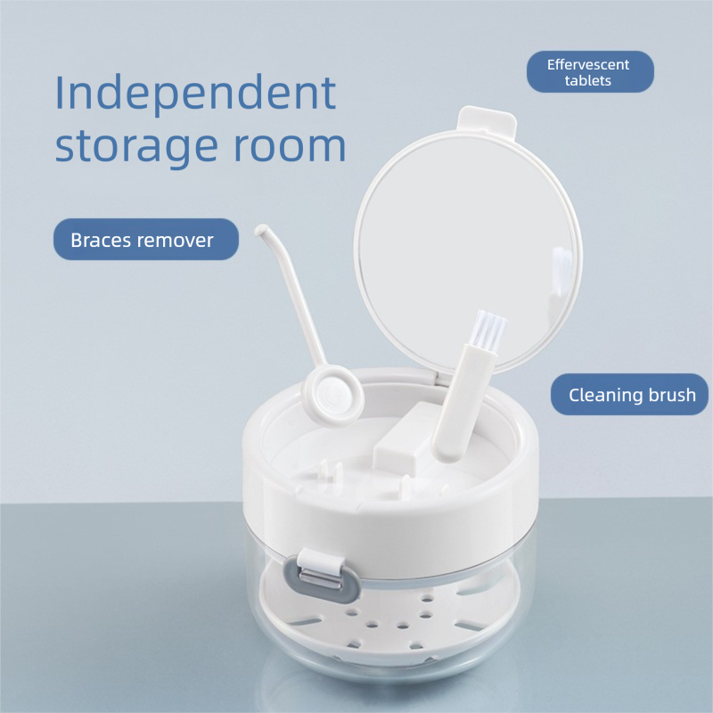 White Retainer Cleaning and Storage Case - 3 in 1 Portable Aligner and Denture view 2