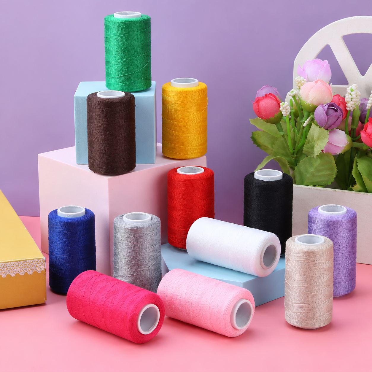 12 Colour Sewing Thread Set - 350m Per Spool Multi Colour Thread Pack for Hand view 3
