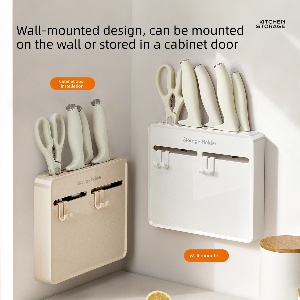 White Wall Mounted Knife and Scissor Storage Holder - 24.5 cm No Drill Kitchen view 3