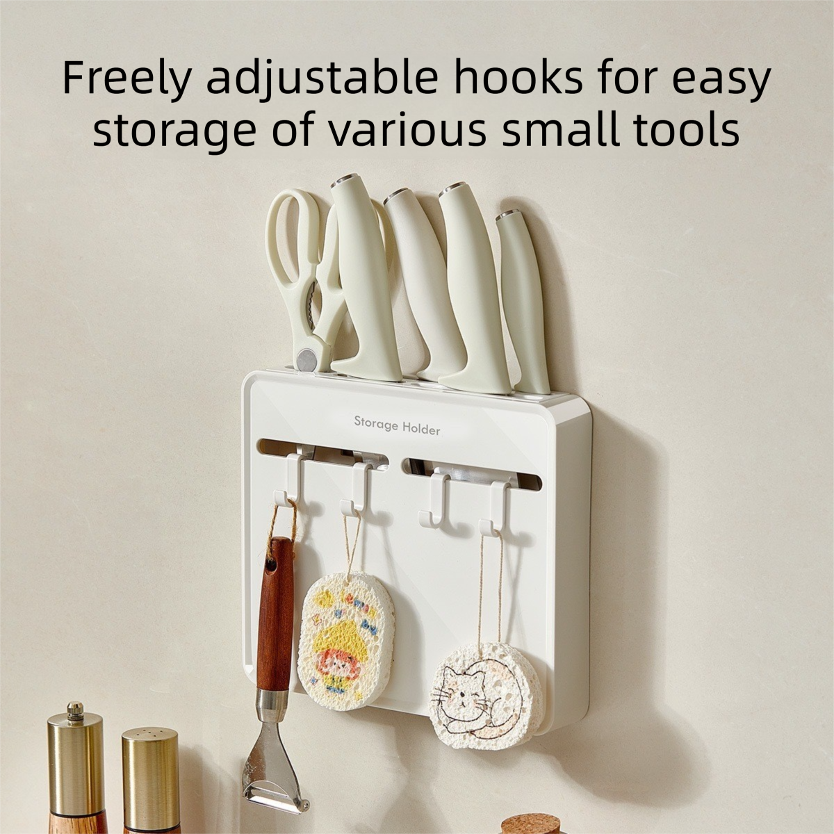 White Wall Mounted Knife and Scissor Storage Holder - 24.5 cm No Drill Kitchen view 4