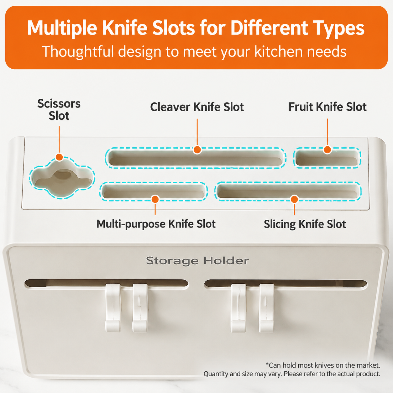 White Wall Mounted Knife and Scissor Storage Holder - 24.5 cm No Drill Kitchen view 6