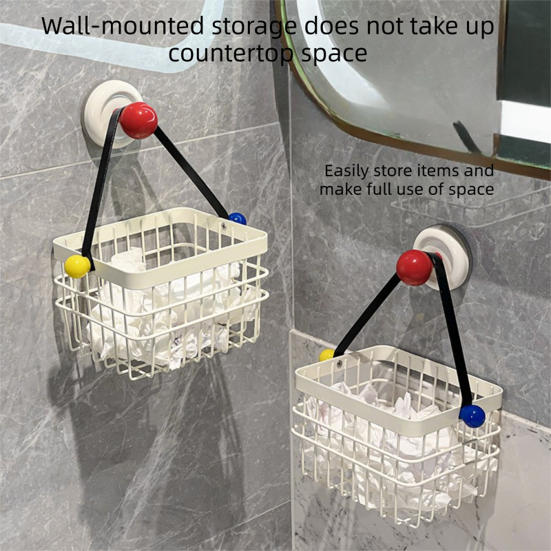 Suction Cup Wall Mounted Storage Basket - 14 x 12 x 10 cm No Drill Hanging view 2