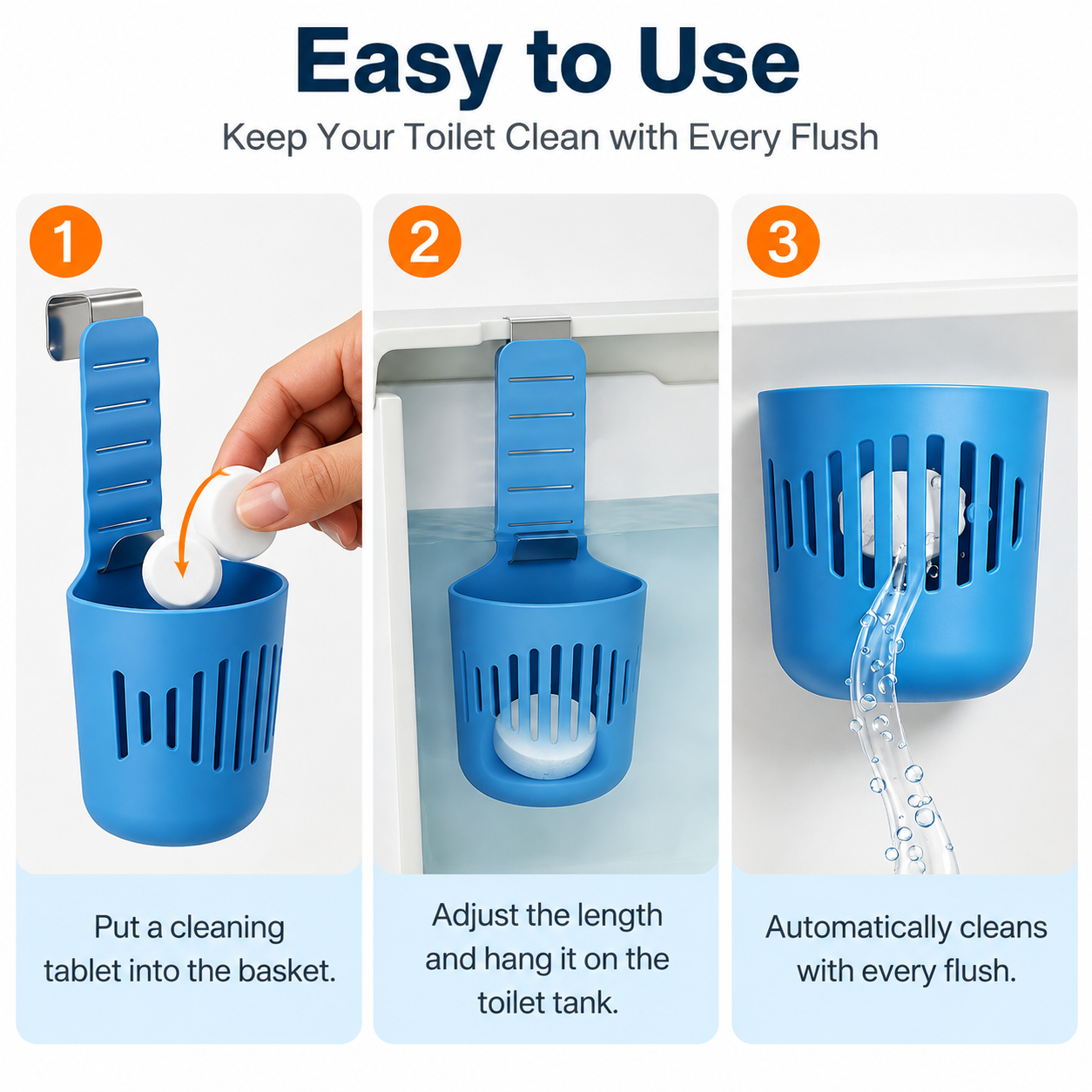 Black Toilet Tank Cleaning Tablet Holder - Adjustable Hanging Cistern Basket view 6