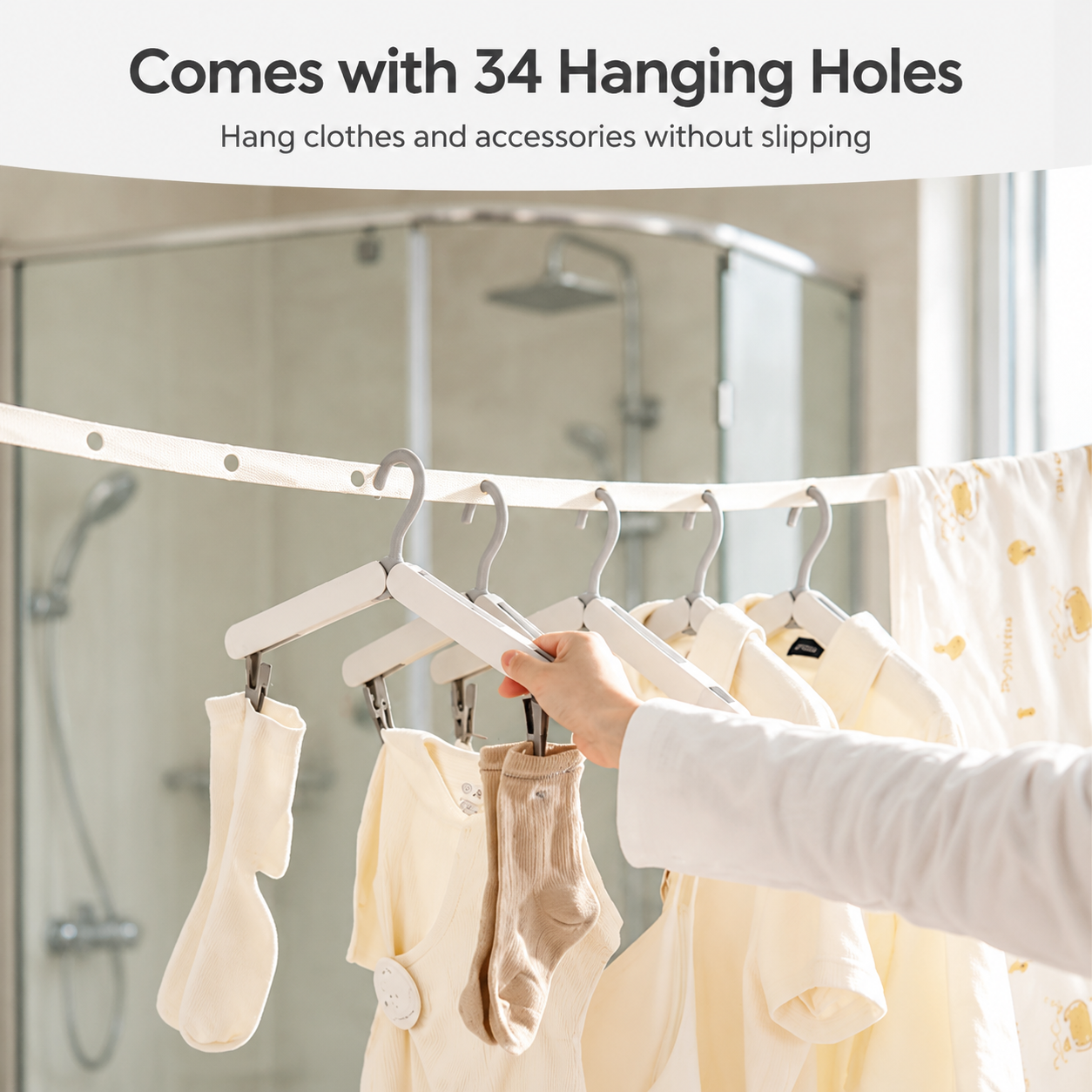 3 PCS Portable Travel Clothesline with 34 Hanging Holes - Adjustable No Drill view 4