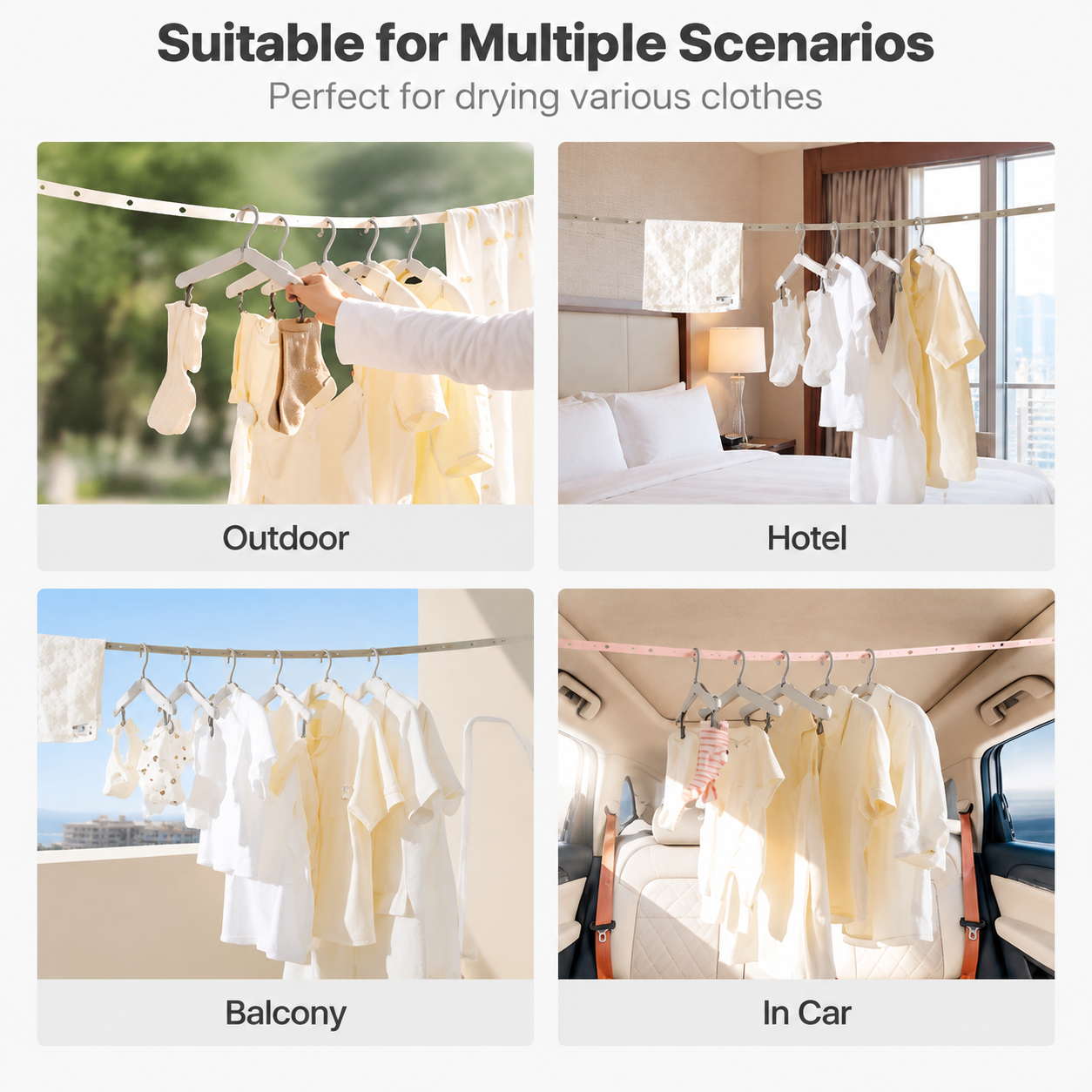 3 PCS Portable Travel Clothesline with 34 Hanging Holes - Adjustable No Drill view 6