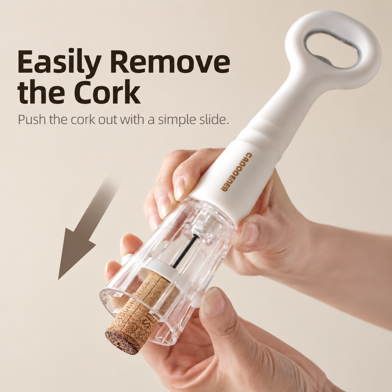 Brown 2 in 1 Air Pressure Wine Bottle Opener - 24cm Pneumatic Cork Remover view 3