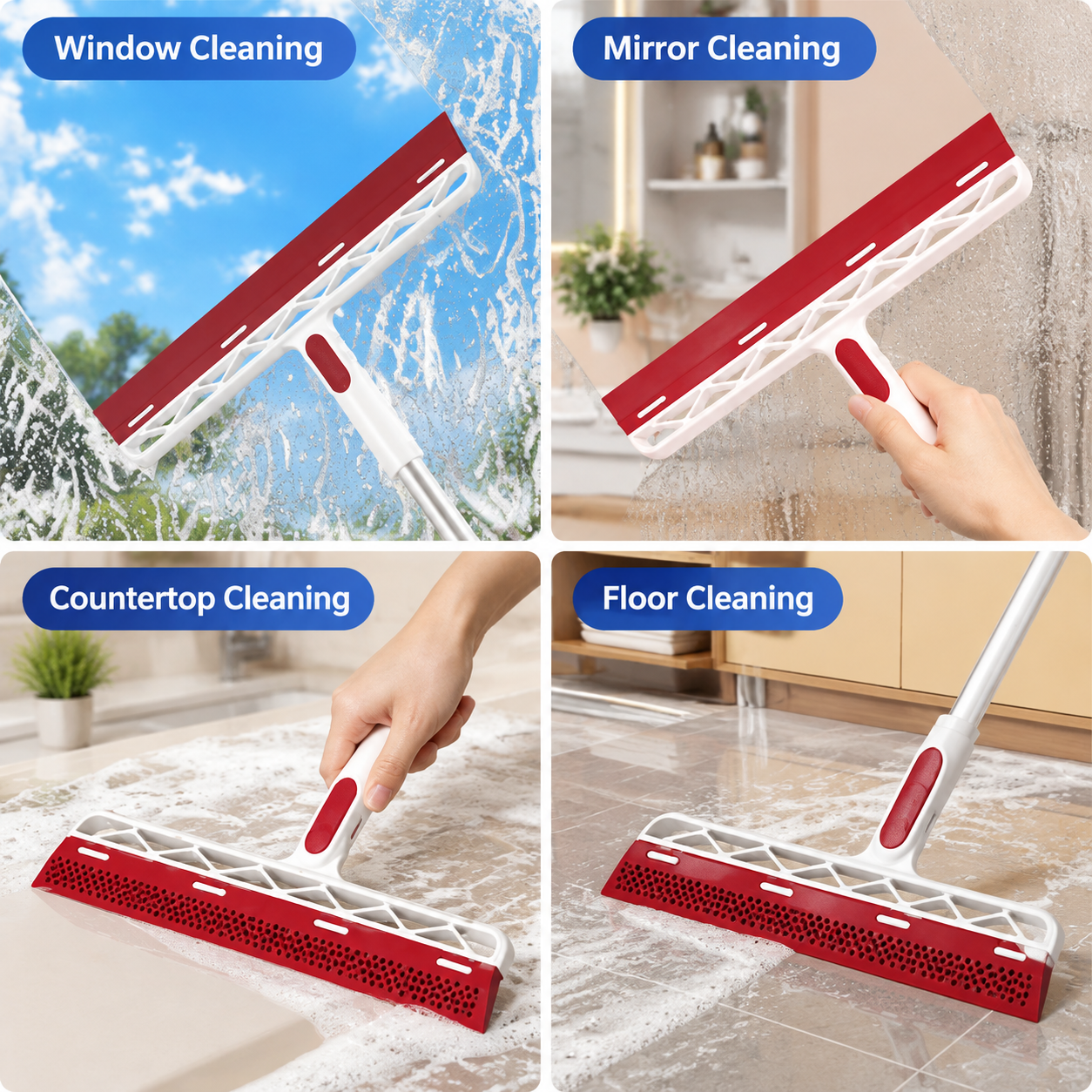 Purple 2 in 1 Floor Squeegee Broom - 102cm Long Handle 32cm Double Sided view 6