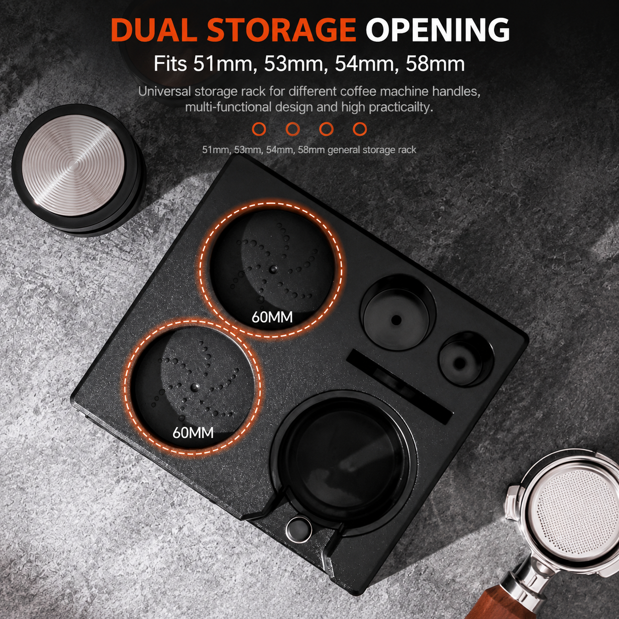 Coffee Tamping Station with Storage Drawer - ABS Espresso Portafilter Holder view 2