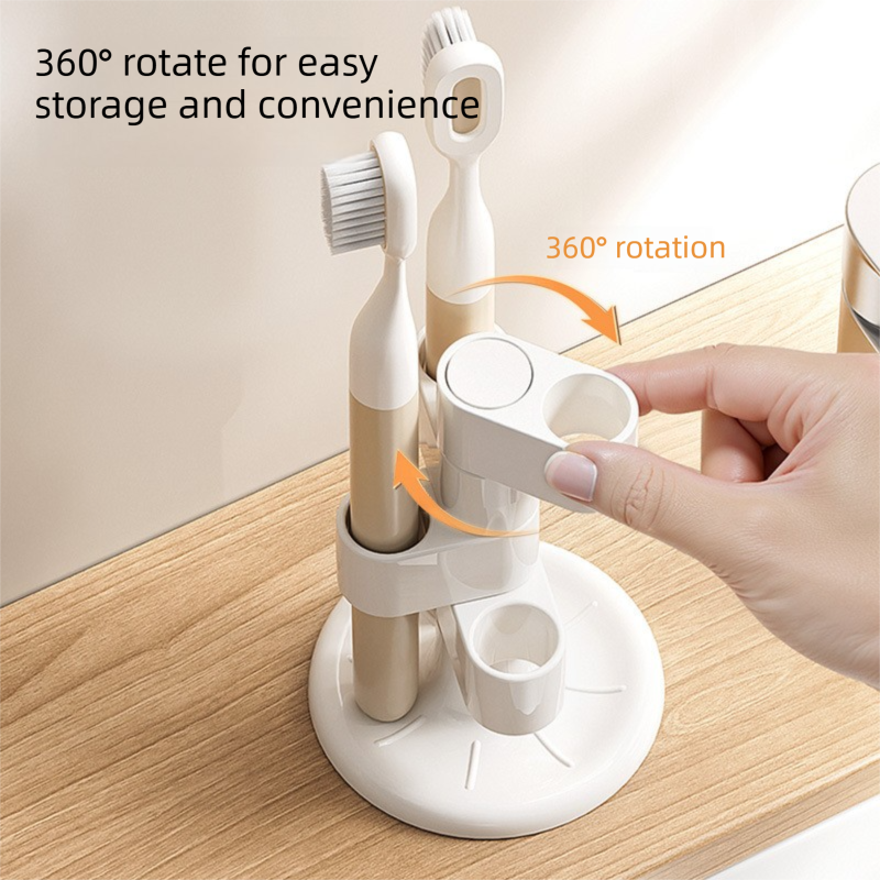 360 Rotating Toothbrush Holder - Vertical Layered Storage Stand with Anti Slip view 2