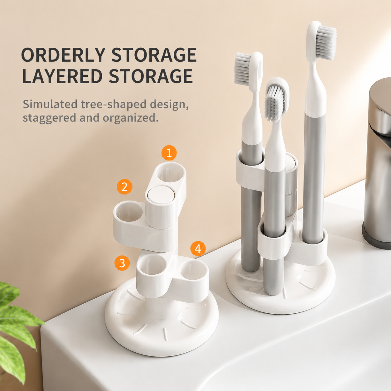 360 Rotating Toothbrush Holder - Vertical Layered Storage Stand with Anti Slip view 3