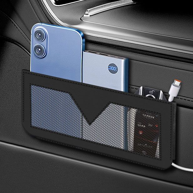 Beige Car Organizer Storage Bag - Dashboard Seat Back Mesh Pocket view 3