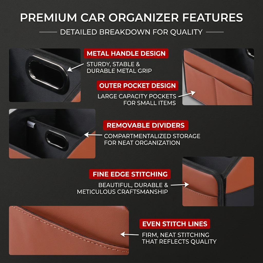 Foldable car trunk organizer (Black-brown)– Large capacity waterproof PU view 3