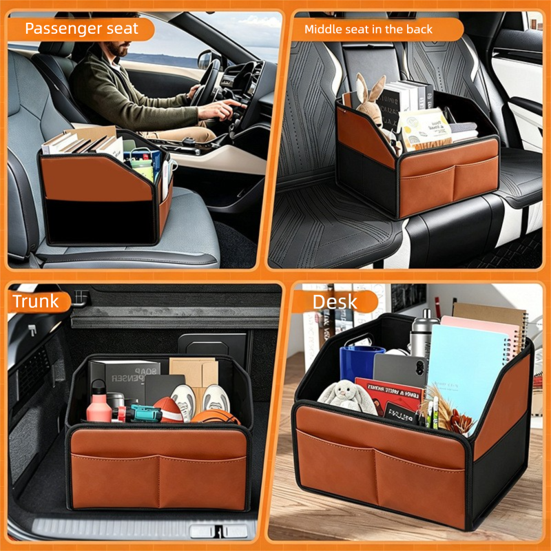 Brown Checkered Foldable car trunk organizer – Large capacity waterproof PU view 2
