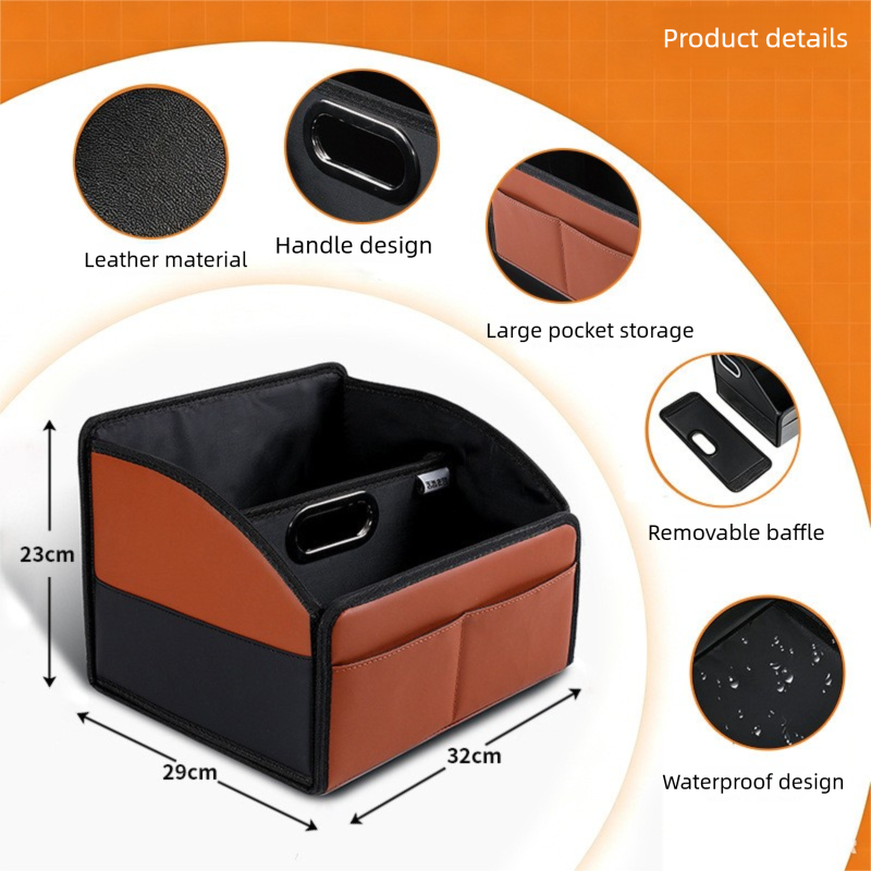 Brown Checkered Foldable car trunk organizer – Large capacity waterproof PU view 4