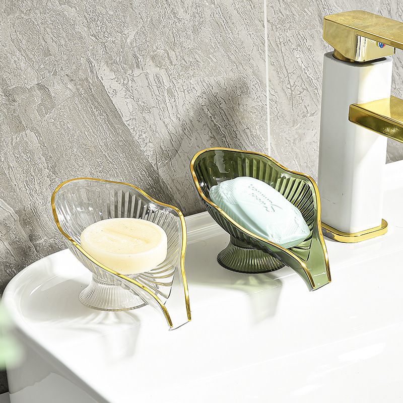 Orange Leaf Shaped Soap Dish with Drainage Spout - Decorative Gold Rim view 4