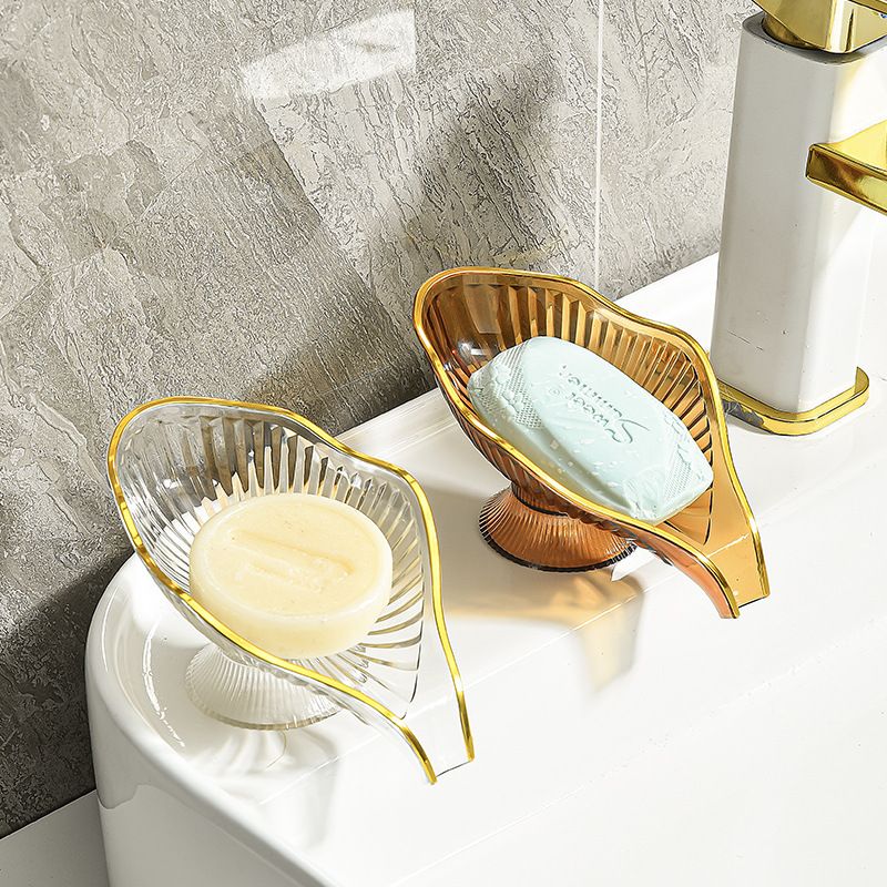 Orange Leaf Shaped Soap Dish with Drainage Spout - Decorative Gold Rim view 5