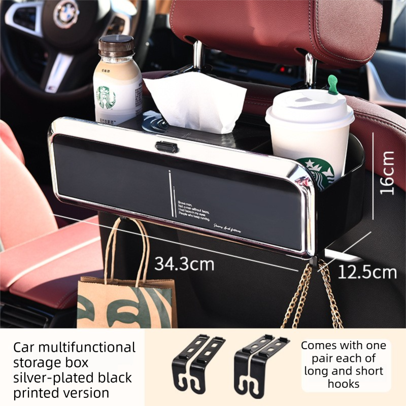 Black Multi-Function Car Headrest Organiser - ABS Backseat Storage with Dual view 5