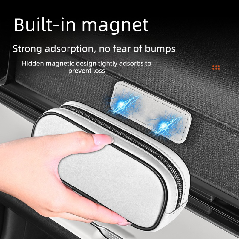 Beige Magnetic Car Storage Pouch - 18 cm Microfiber Leather Zipper Organiser view 3