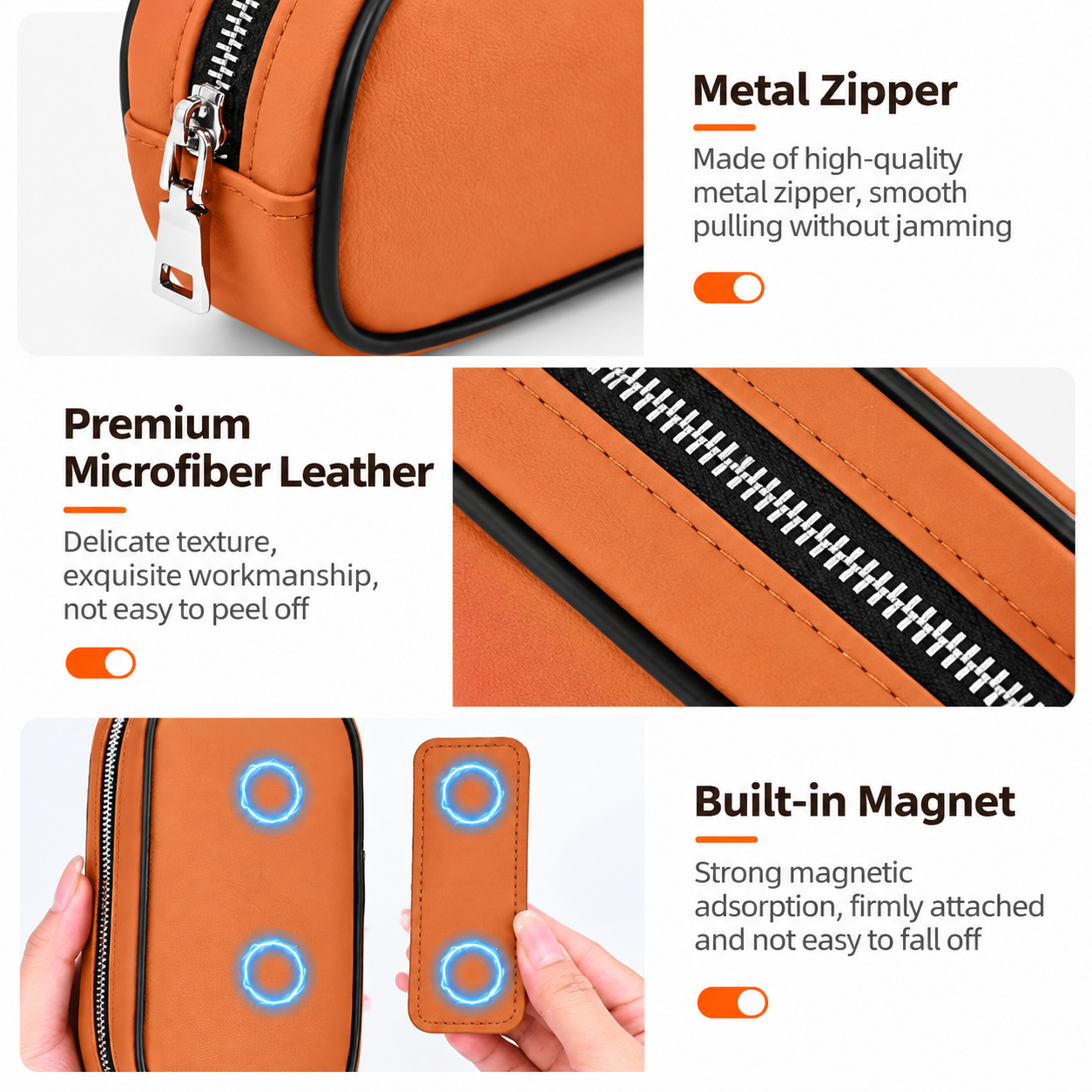 Beige Magnetic Car Storage Pouch - 18 cm Microfiber Leather Zipper Organiser view 4