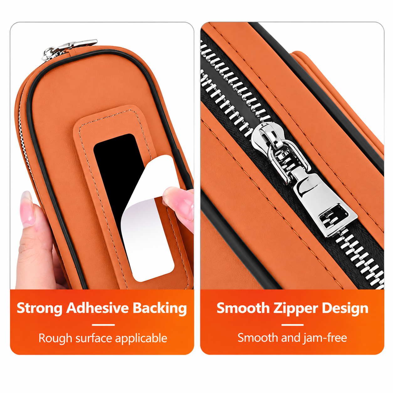 Orange Magnetic Car Storage Pouch - 18 cm Microfiber Leather Zipper Organiser view 5