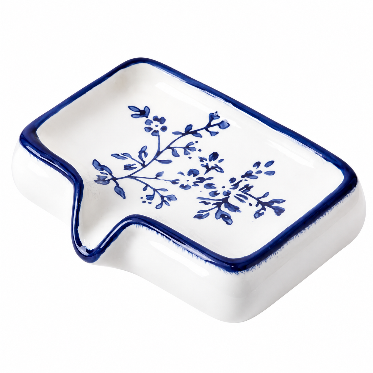 Blue Ceramic Soap Dish with Drainage Spout - 12.5 cm Floral Soap Holder with — image 1