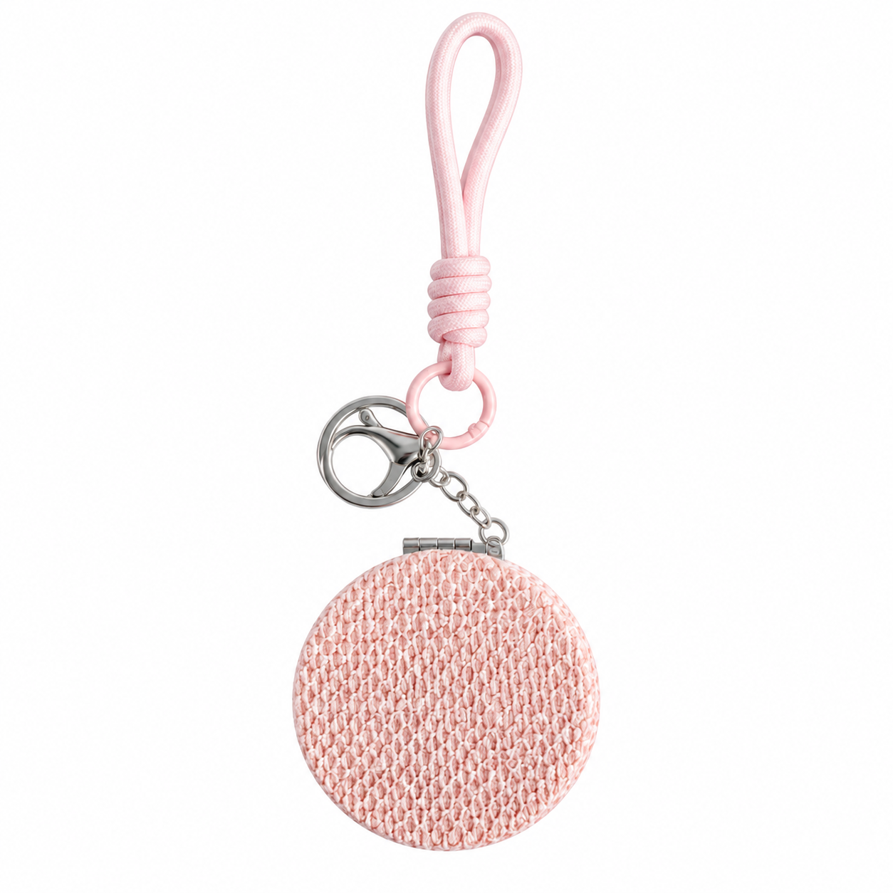 Pink Portable Double Sided Compact Mirror Keychain - 7 cm Round Folding Pocket