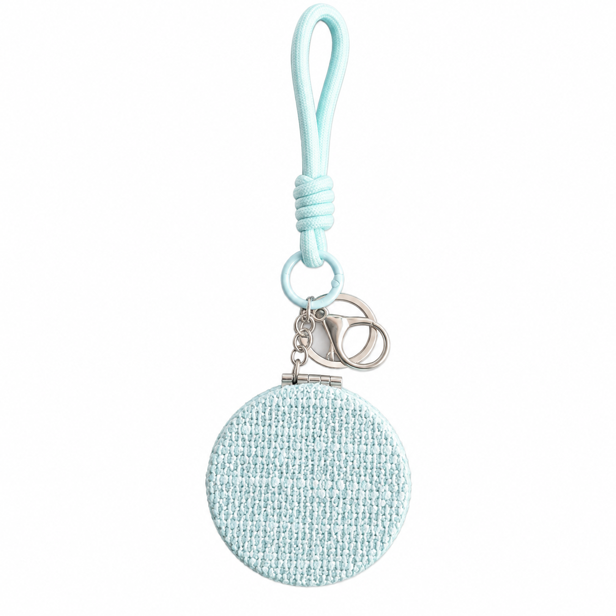 Light Blue Portable Double Sided Compact Mirror Keychain - 7 cm Round Folding