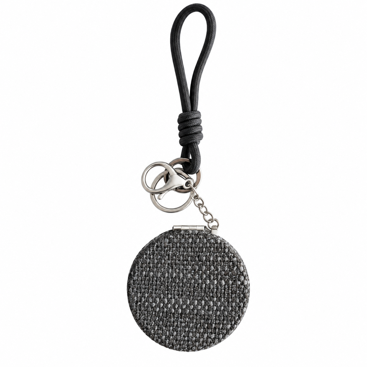 Black Portable Double Sided Compact Mirror Keychain - 7 cm Round Folding