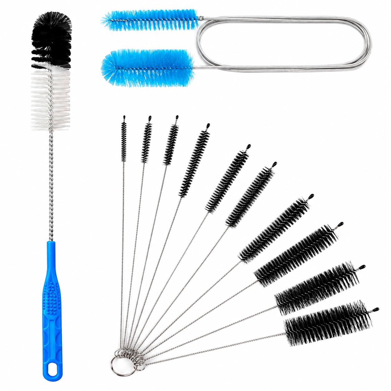 12 Piece Tube Cleaning Brush Set - Multi Size Brushes for Bottles