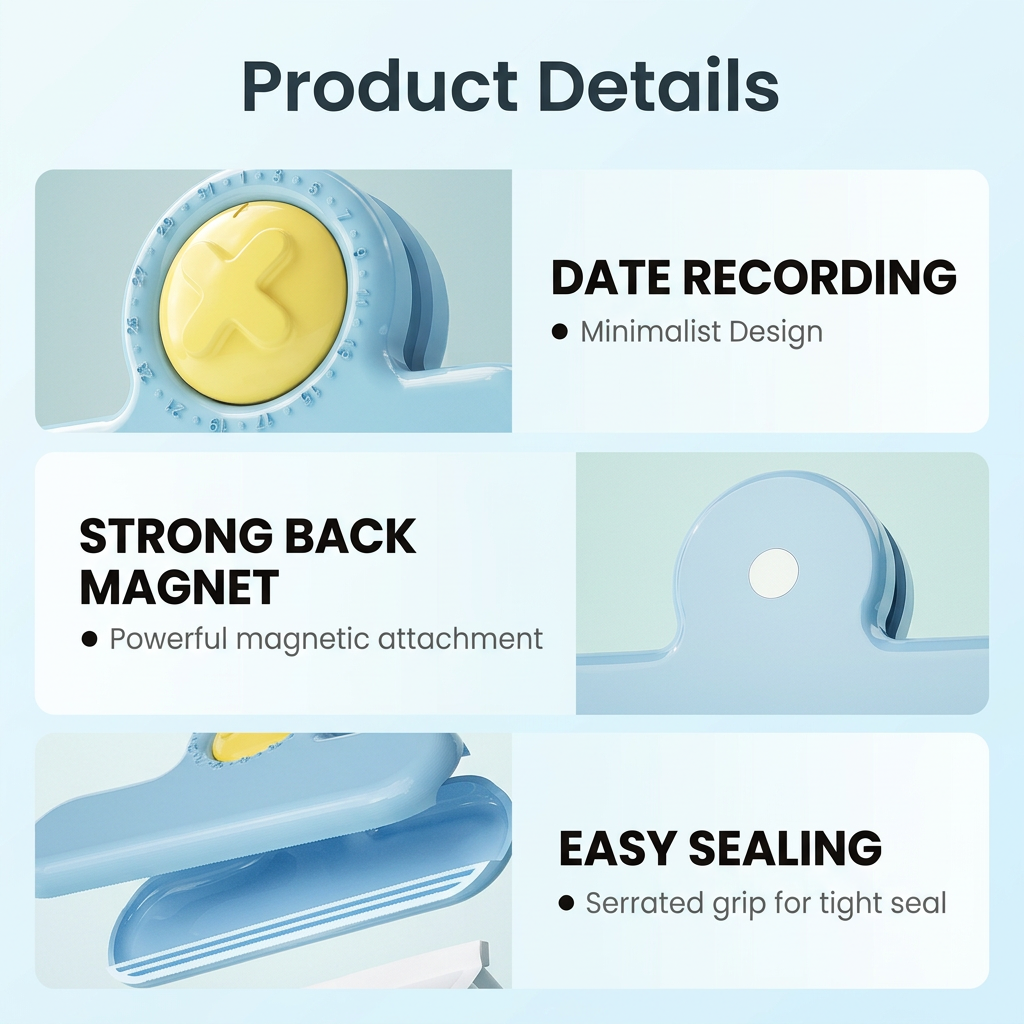 Blue Timing Sealing Clip with Magnetic Date Tracker - 5 Pack Kitchen Snack Bag view 6
