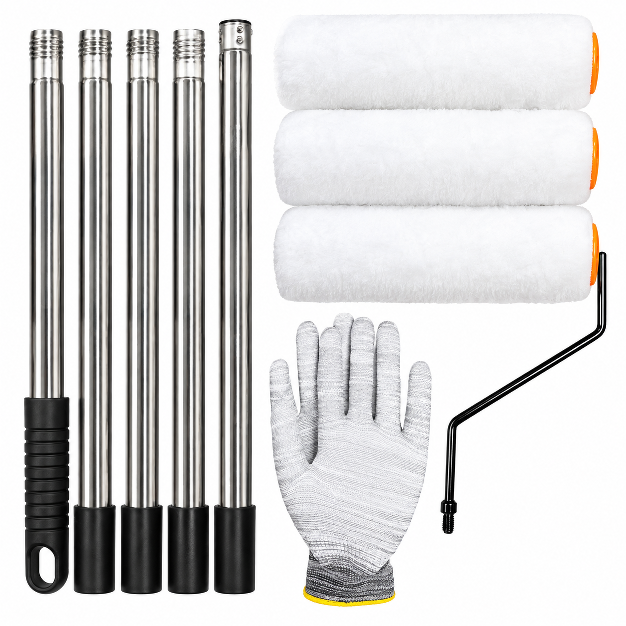 9 Inch Paint Roller Set with 205cm 5 Section Stainless Steel Extension Pole