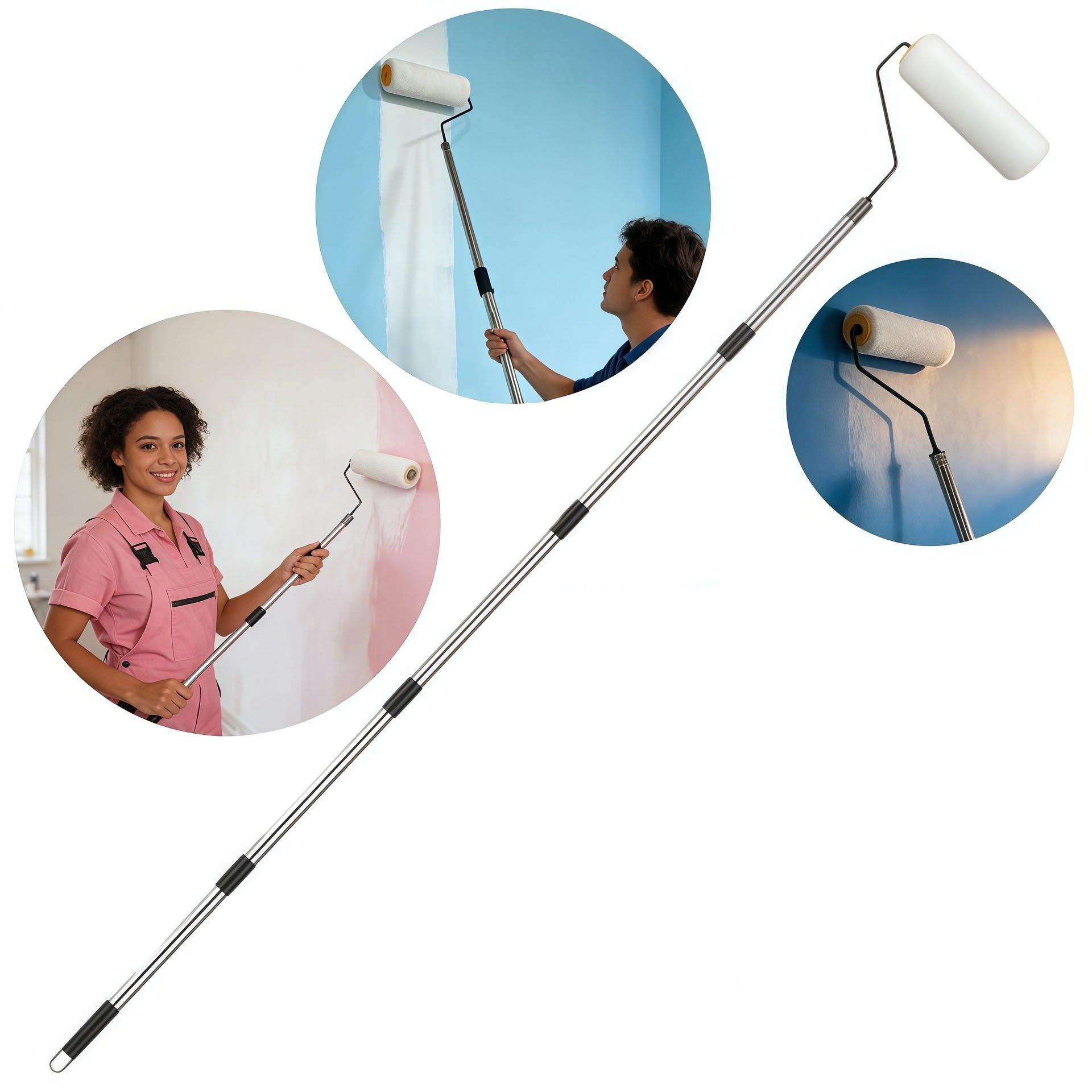9 Inch Paint Roller Set with 205cm 5 Section Stainless Steel Extension Pole view 3