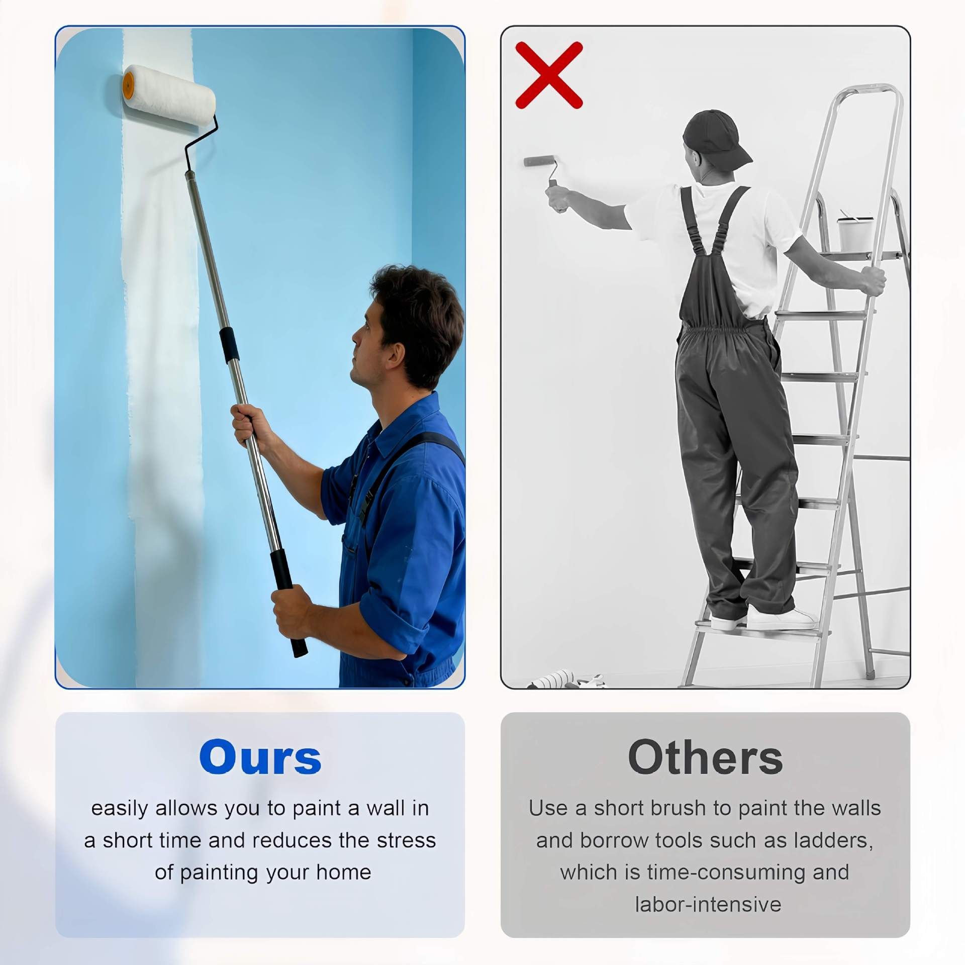 9 Inch Paint Roller Set with 205cm 5 Section Stainless Steel Extension Pole view 4