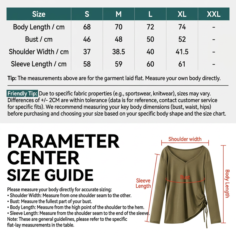 Women's Brown Long Sleeve Yoga Top Size XL V Neck Drawstring Tunic Shirt for view 6