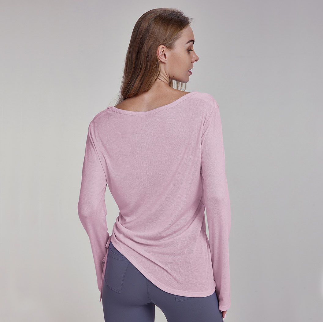 Women's Pink Long Sleeve Yoga Top Size XL V Neck Drawstring Tunic Shirt for view 2