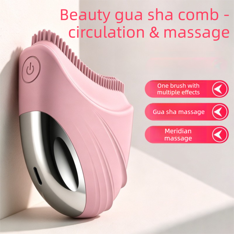 Rechargeable Electric Facial Massage Brush with Gua Sha Contour Head view 2