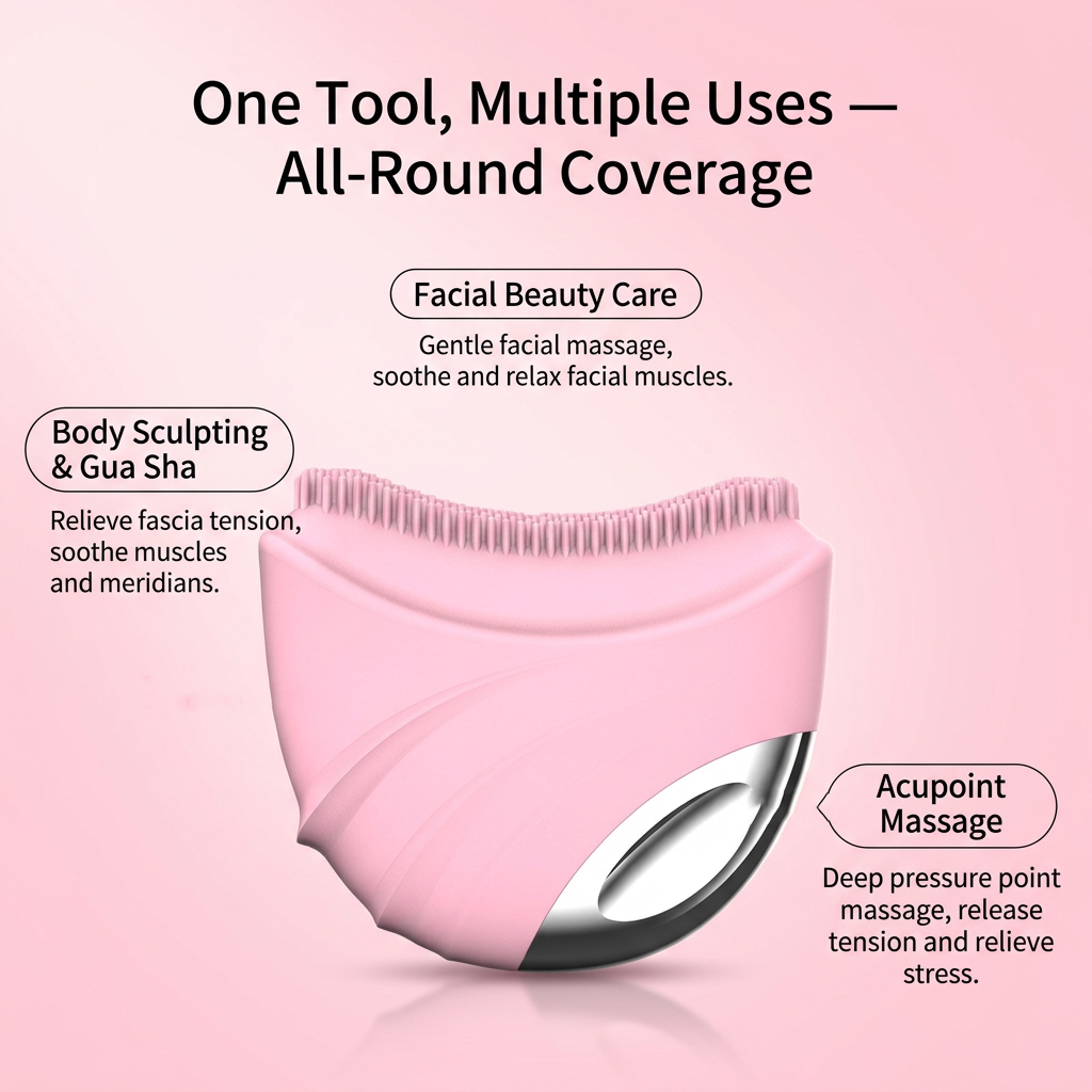 Rechargeable Electric Facial Massage Brush with Gua Sha Contour Head view 5