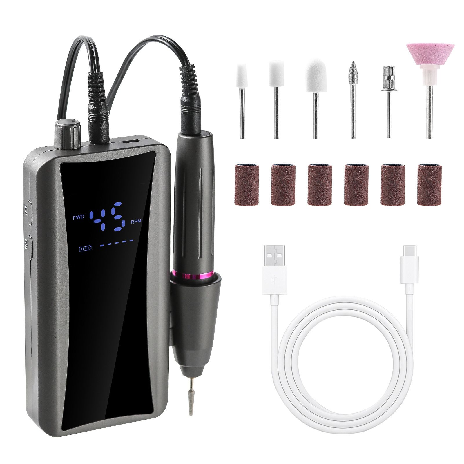 Portable Rechargeable Electric Nail Drill with LCD Display - High-Speed