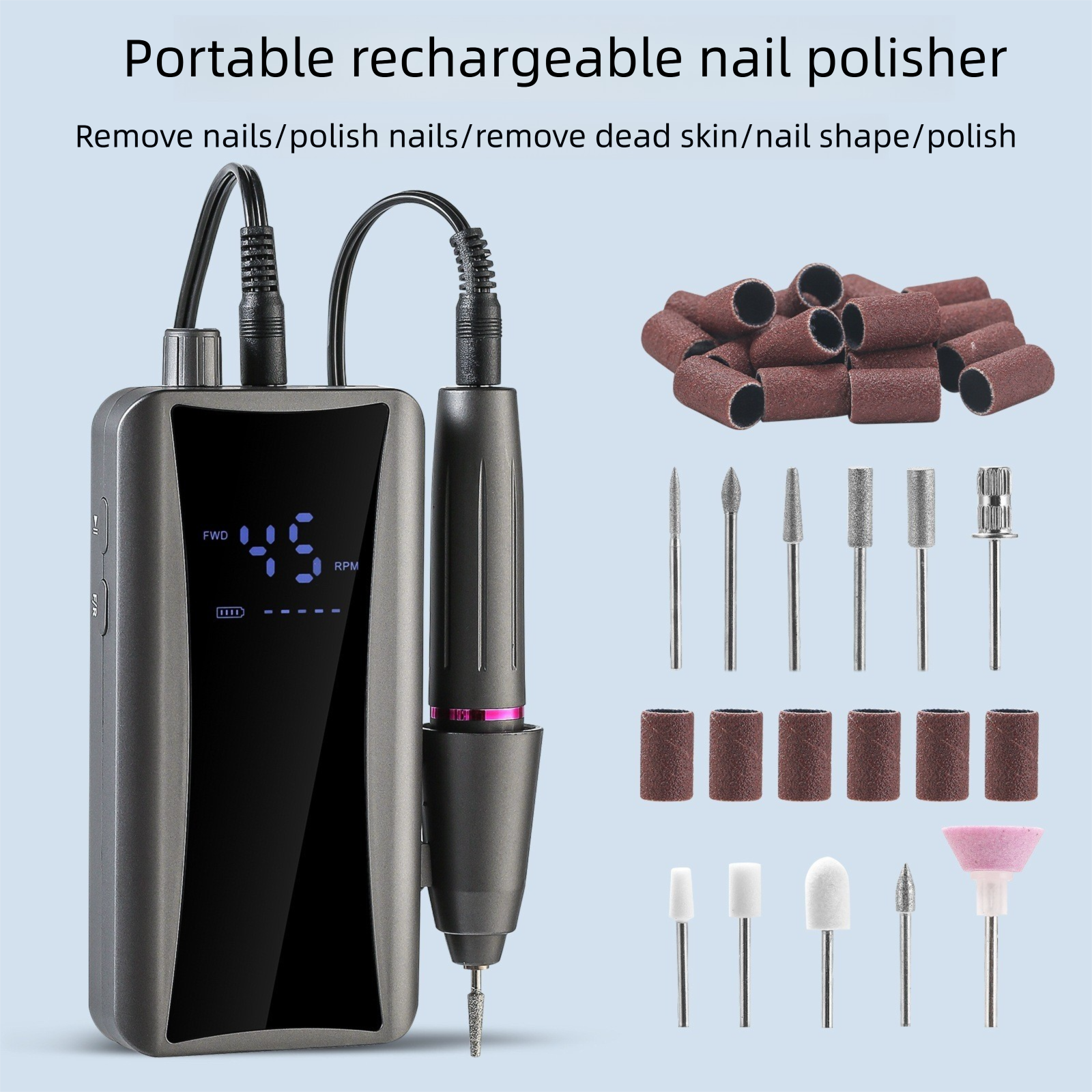 Portable Rechargeable Electric Nail Drill with LCD Display - High-Speed view 2