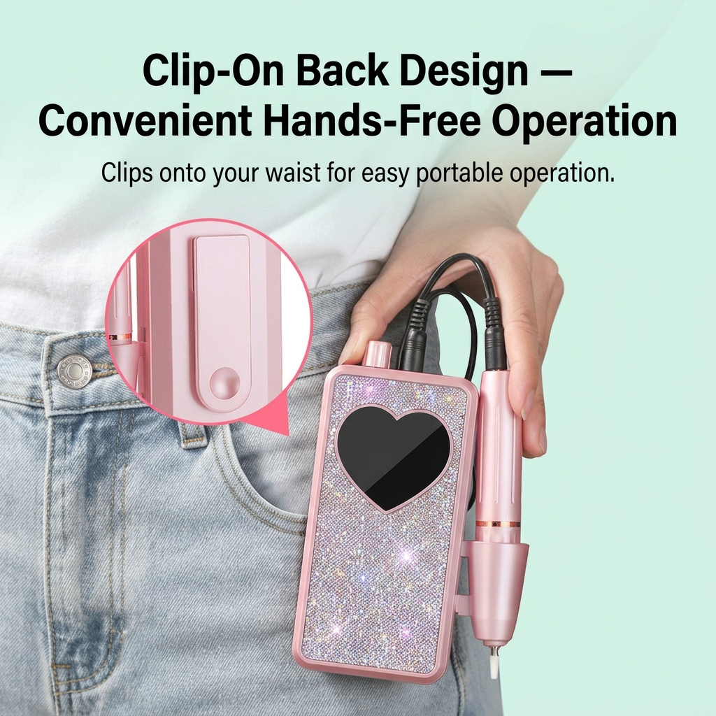 Rhinestone Electric Nail Drill Kit with Heart Display - Rechargeable Nail File view 6