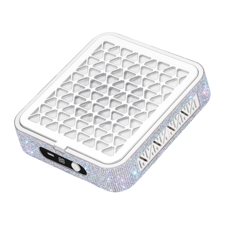 White Rechargeable Nail Dust Collector with Rhinestone Design - Portable Nail
