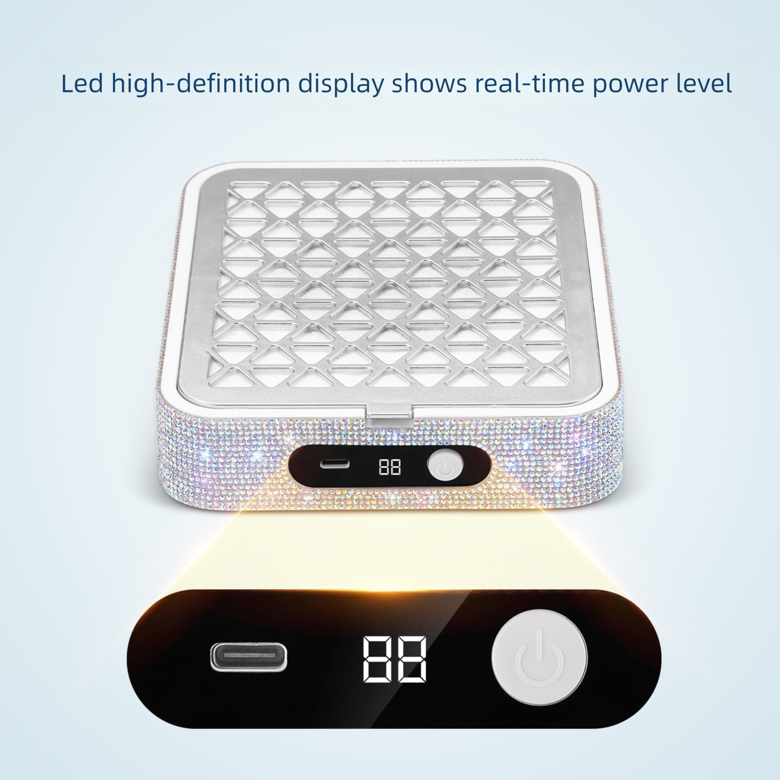 White Rechargeable Nail Dust Collector with Rhinestone Design - Portable Nail view 4