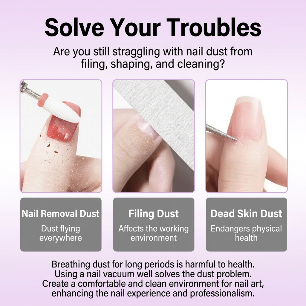 White Rechargeable Nail Dust Collector with Rhinestone Design - Portable Nail view 7
