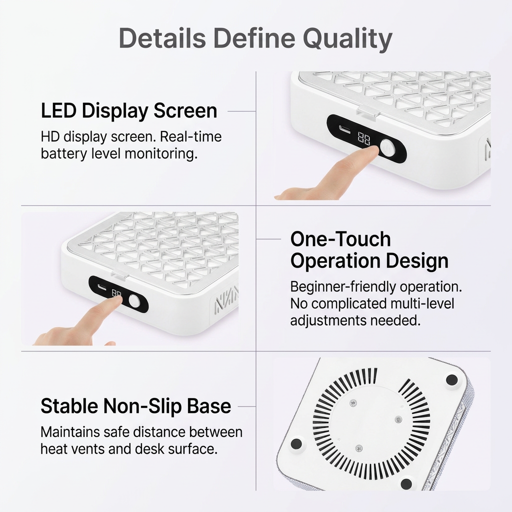 White Rechargeable Nail Dust Collector with Rhinestone Design - Portable Nail view 8