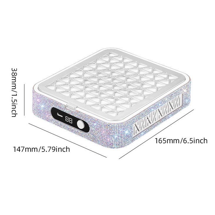 White Rechargeable Nail Dust Collector with Rhinestone Design - Portable Nail view 9