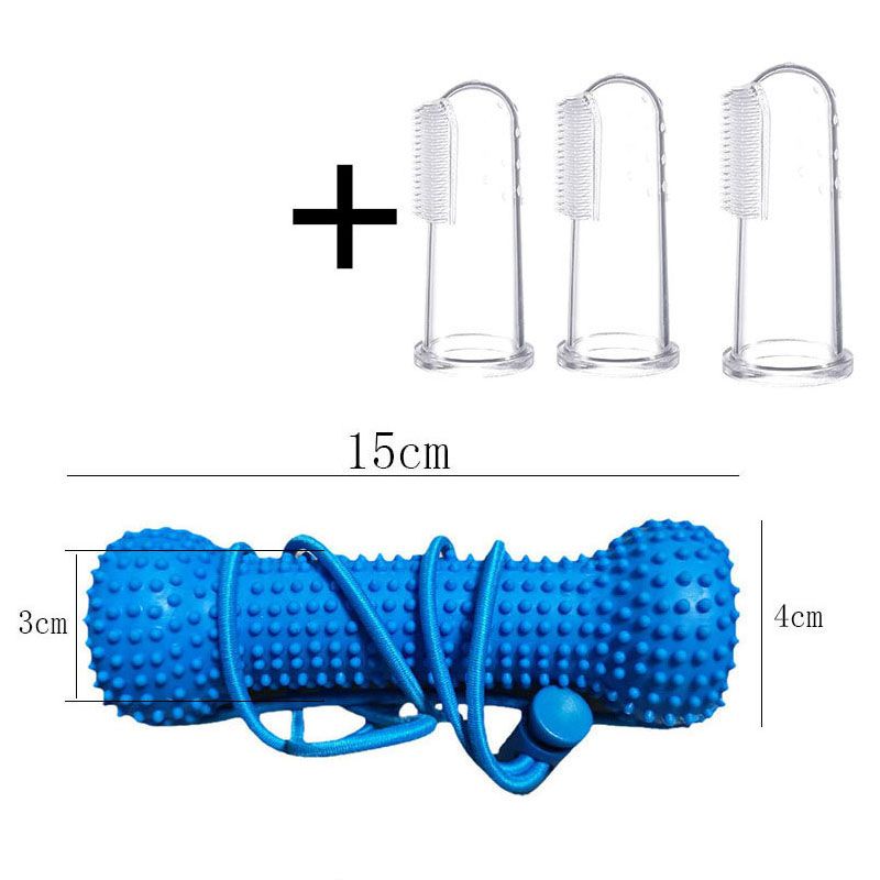 Dog Dental Chew Toy and Finger Brush Set - 15cm Blue Hands Free Chew Toy with