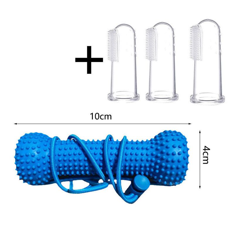 Dog Dental Chew Toy and Finger Brush Set - 10cm Blue Hands Free Chew Toy with