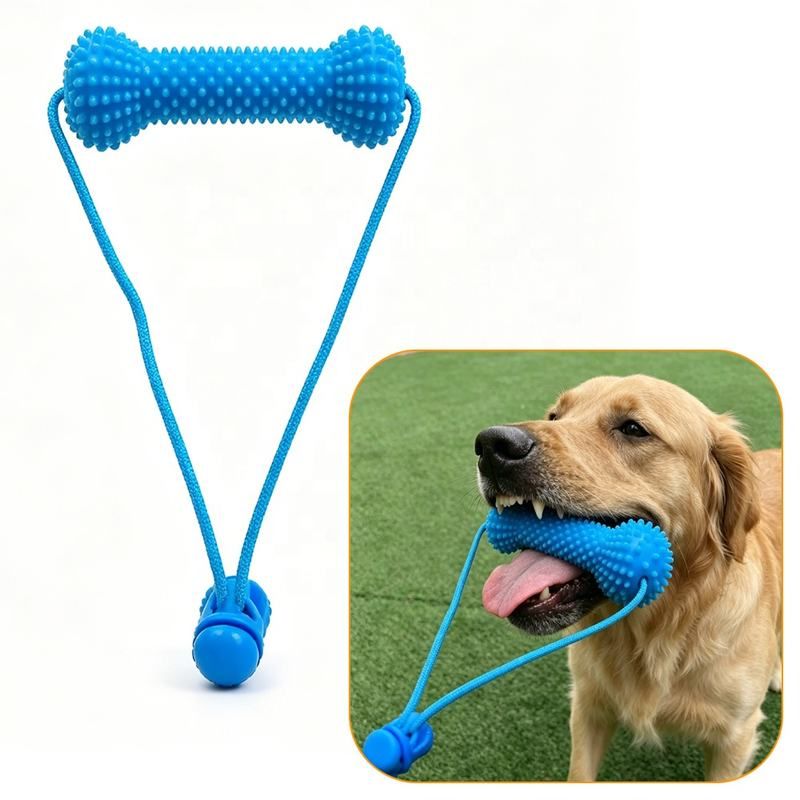 Dog Dental Chew Toy and Finger Brush Set - 8cm Blue Hands Free Chew Toy with 3 view 3