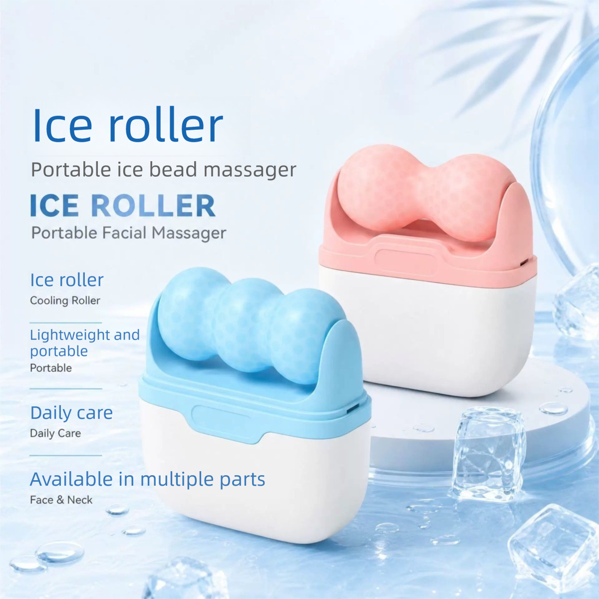 Pink Portable Dual-Head Ice Roller for Face & Body - Cooling Facial Massager view 2