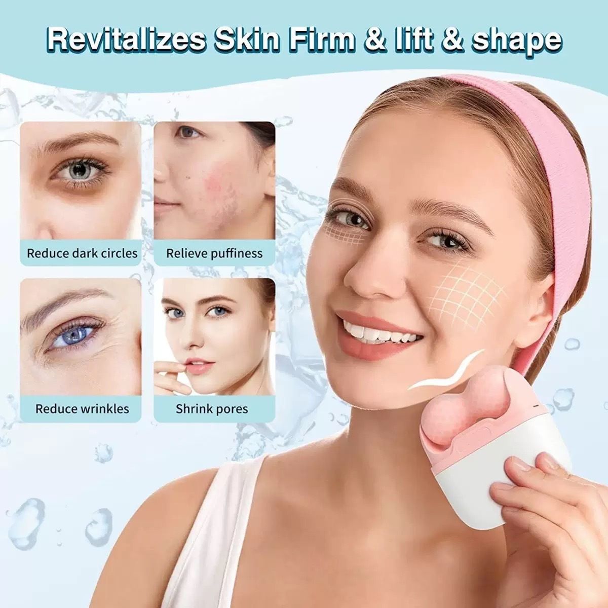 Pink Portable Dual-Head Ice Roller for Face & Body - Cooling Facial Massager view 3